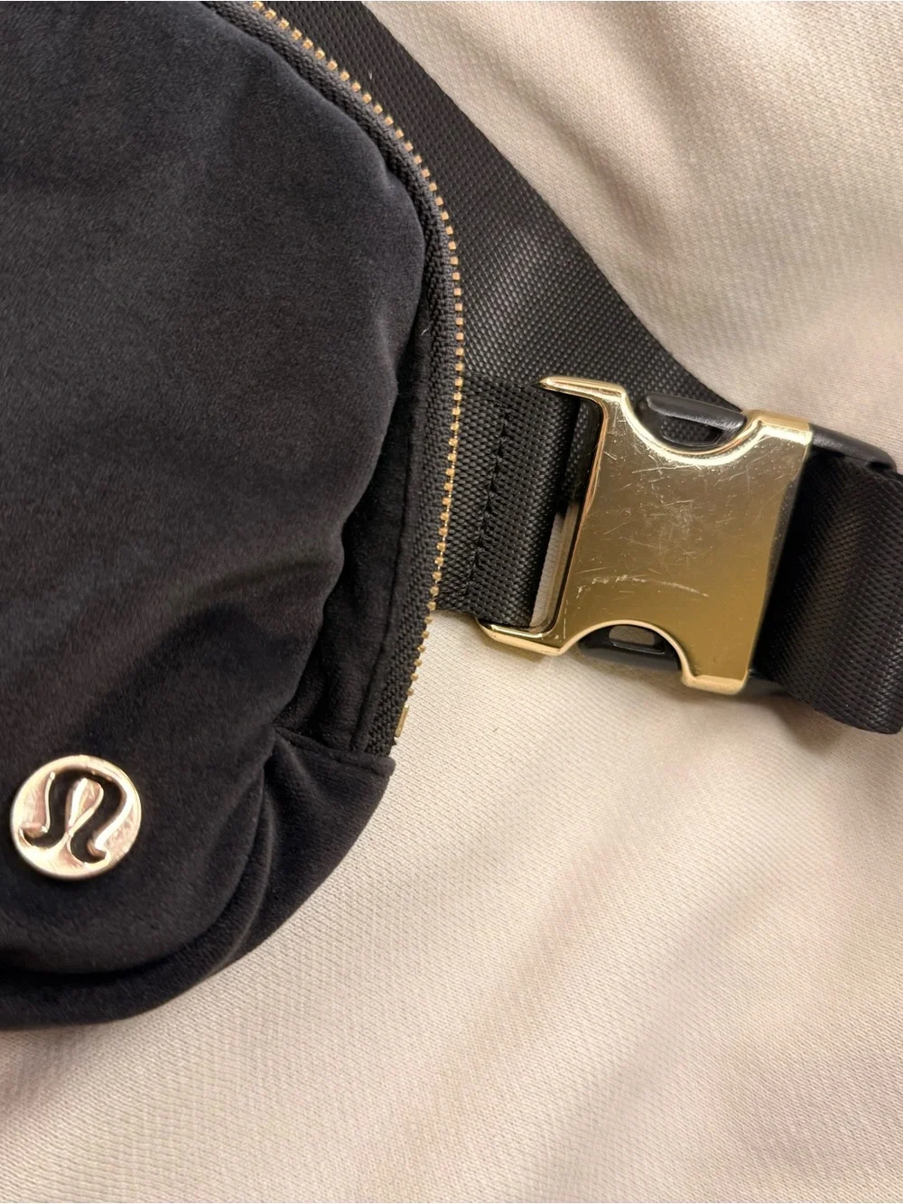 Lululemon Everywhere Belt Bag 1L (Velour Fabric) in Black with Gold Hardware